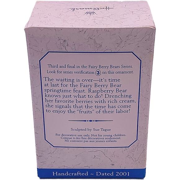 2001 Hallmark Keepsake Raspberry Fairy Berry Bears Collector's Ornament in Box - Picture 3 of 6